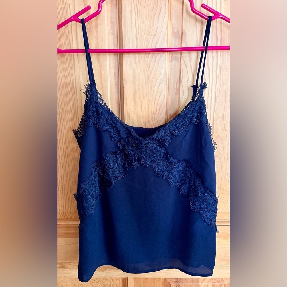 NWT Lush Midnight Blue Lace Trim Cami Top Size S Coquette Balletcore Cottagecore